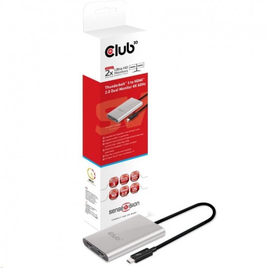 Club3D Adaptér Thunderbolt 3 na 2x HDMI 2.0 4K60Hz UHD