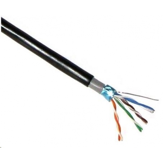 Kábel FTP LYNX Cat5E, drôt, vonkajší dvojitý plášť PE+PE, čierny, 305 m, cievka