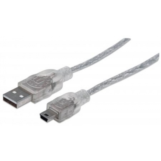 MANHATTAN USB kábel 2.0 Kábel A-mini B 1,8 m (strieborný)